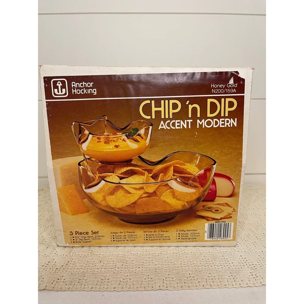 Anchor Hocking Chip n Dip Accent Modern Honey Gold Amber Glass Set N200/159A